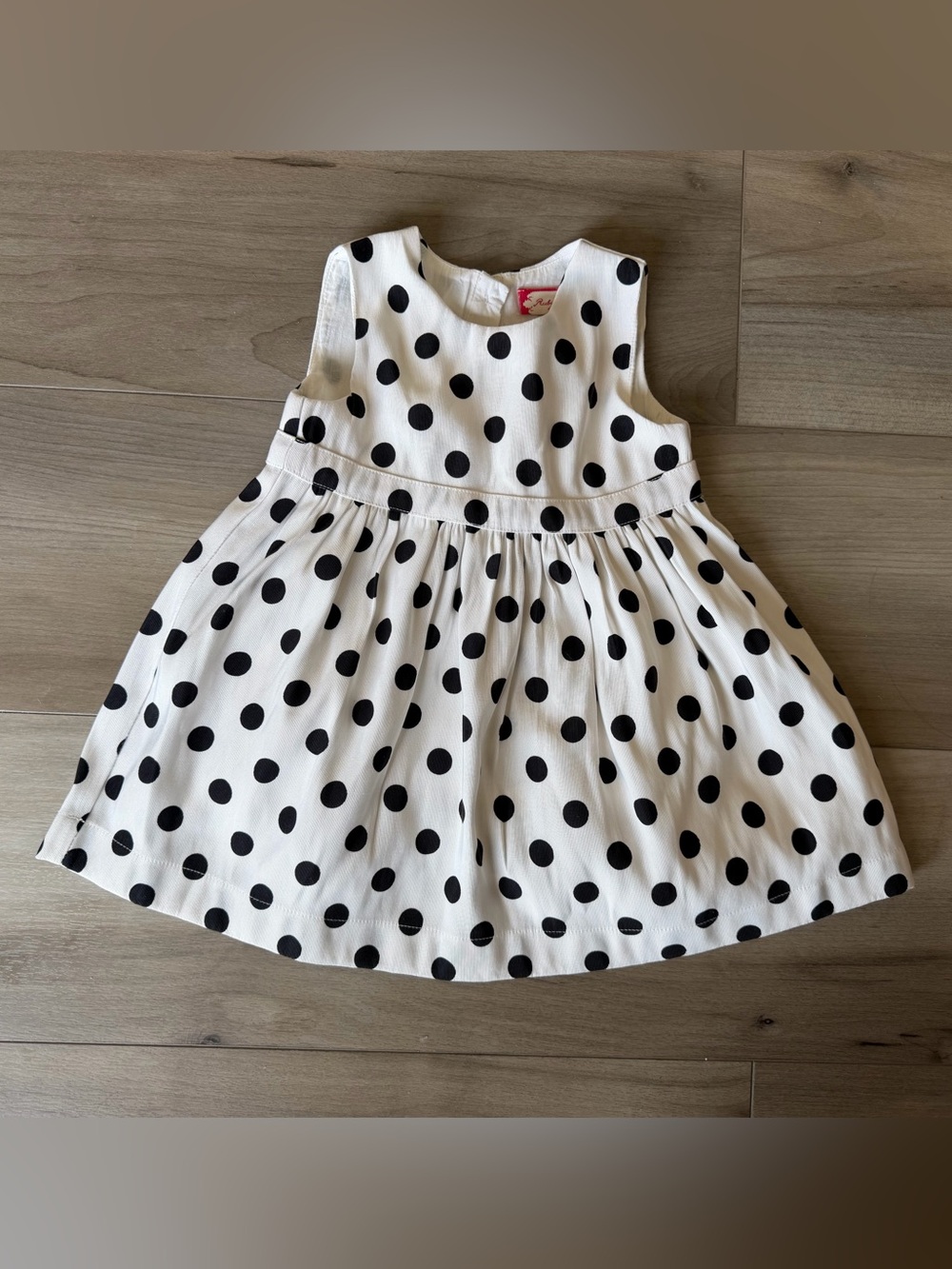 Baby Girls White and Black Polka Dot Sleeveless Dress
